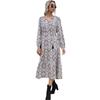 Autumn Medium and Long French Print V-neck Long-sleeved Hem Split Dress Women