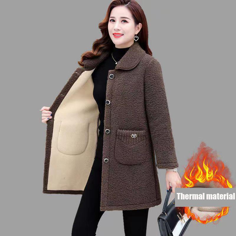 Women's Fleece Thickened Coat Winter Mid-length Coat