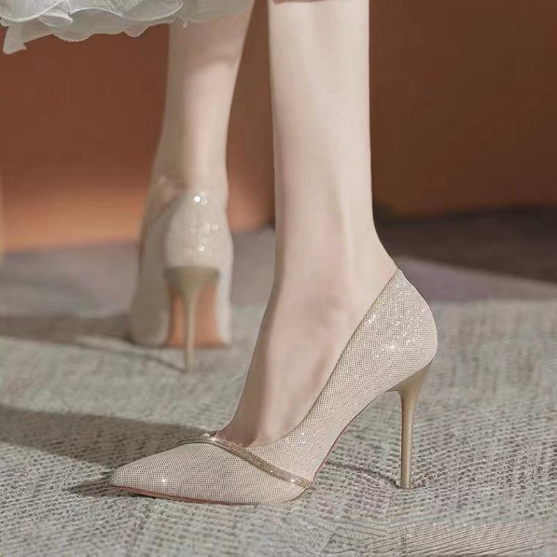 Fashion Women Fashion High Heels 2024 Spring Summer New Style French Elegance Rhinestone Pumps Banquet Wedding Versatile Women's Shoes