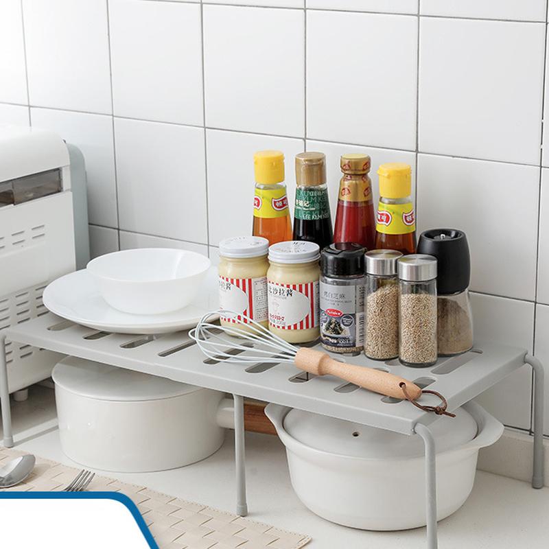 Plastic Cabinet Holders Retractable Stackable Kitchen Cabinet Storage Shelf Home Organizer Spice Rack Fit for Kitchen Bathroom