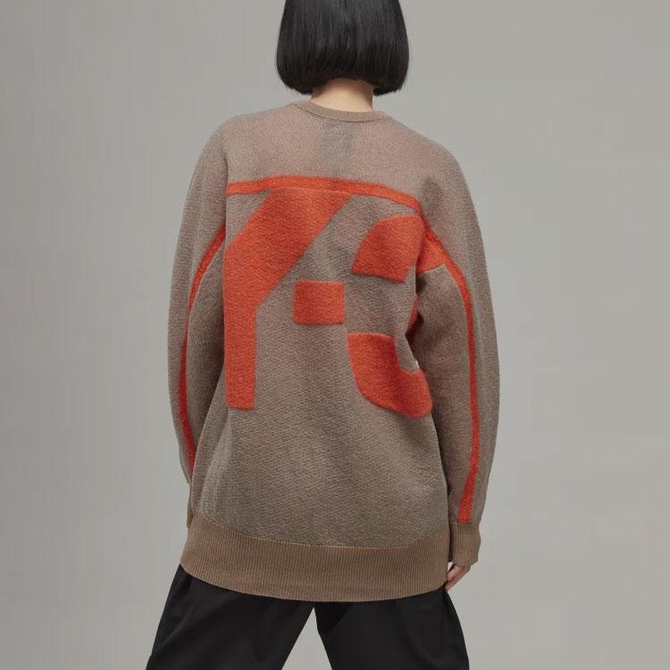 Y-3 Fall Winter 22 Drop Shoulder Large Logo Knit Crewneck Sweater Women Sweater Brown HS9818