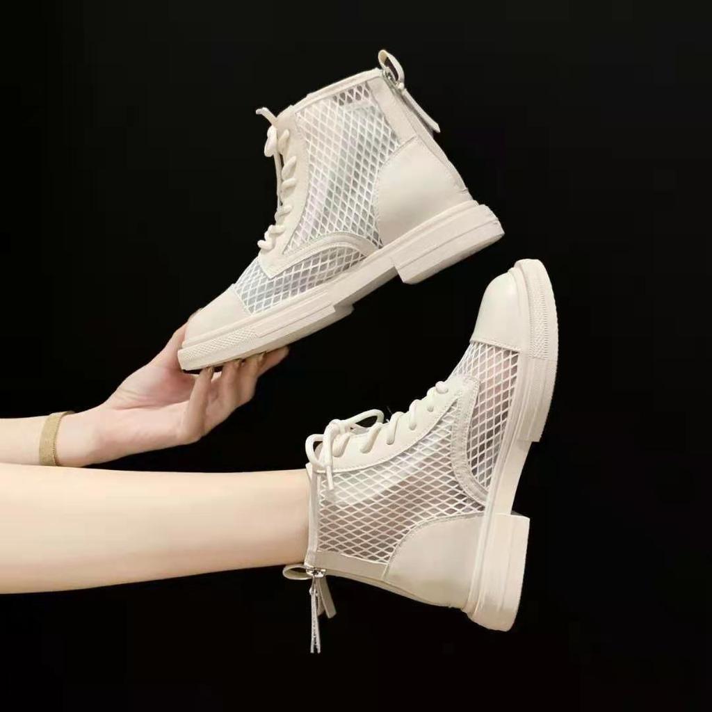 Female Ankle Boots Combat Footwear Mesh Booties Punk Style White Sandals Short Shoes For Women Chic Point Hot And Low Price With