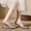 Sequin Wrapped Half Slippers for Women Wearing Pointed Thin Heel Sandals and High Heels for External Wear