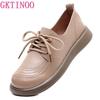 Fashion GKTINOO Genuine Cow Leather Loafers Soft Sole Flats Women Shoes 2024 Autumn Round Toe Lace Up Casual Sneakers Large Size