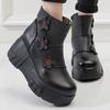 Fashion GKTINOO 2024 Handmade Flower Genuine Leather Women Boots Round Toes Thick Sole Ankle Boots Wedges Shoes Retro Platform Boot