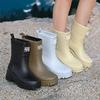 Women's Fashion Korean Simple Rain Boots Autumn and Winter Medium and High Water Shoes Adult Rain Shoes Waterproof and Non-slip
