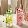 350ml Glass Cups with Lids and Straws,Glass Square Straw Cup with Handle, Ice Coffee Cups for Smoothies,Tea,Juice, Cold & Hot Drinks,Travel Cup