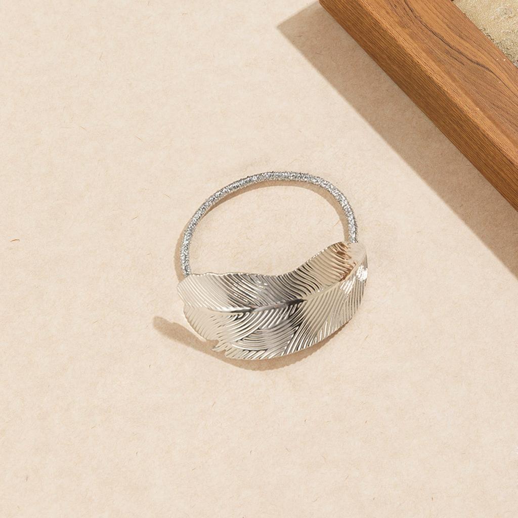 Boho Chic Alloy Hair Tie Set - Sleek Leaf Design, Glossy Metal Ponytail Holders for Women & Girls 14+, Durable & Stylish Gift