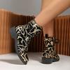 2024 Fashion Shoes for Women Lace Up Women's Boots Round Toe Mixed Colors Printing Short Barrel Low Heels Large Size Woman Boots