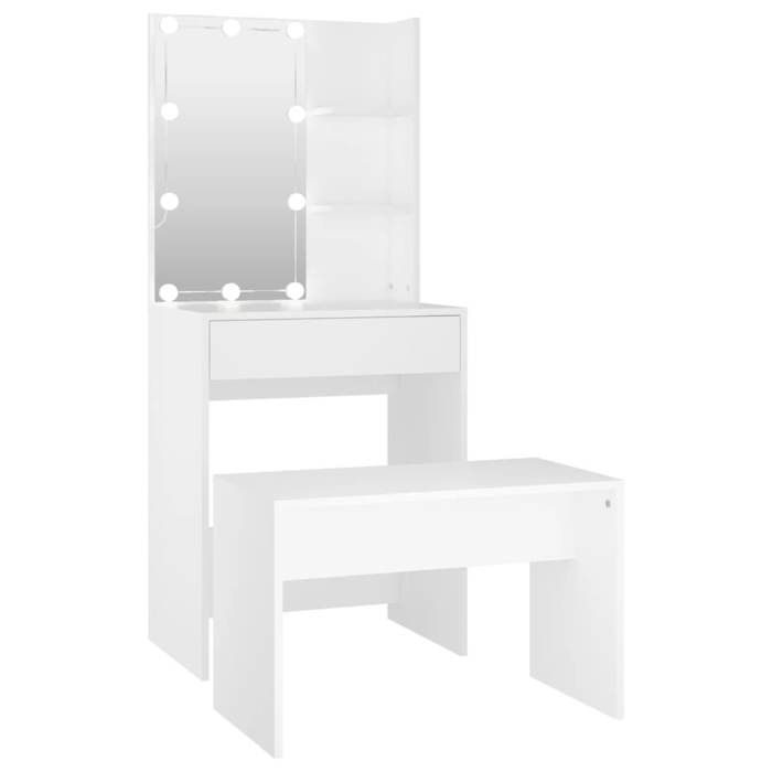 VidaXL Vanity Set with LED Cosmetic Table Makeup Dressing Table Jewelry Table Bedroom White Wood 3114131