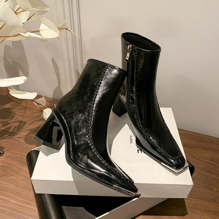 Fashion New Autumn Split Leather Knight Boots Square Toe Chunky Heel Boots for Women Winter Short Boots Concise Women Boots High Heels