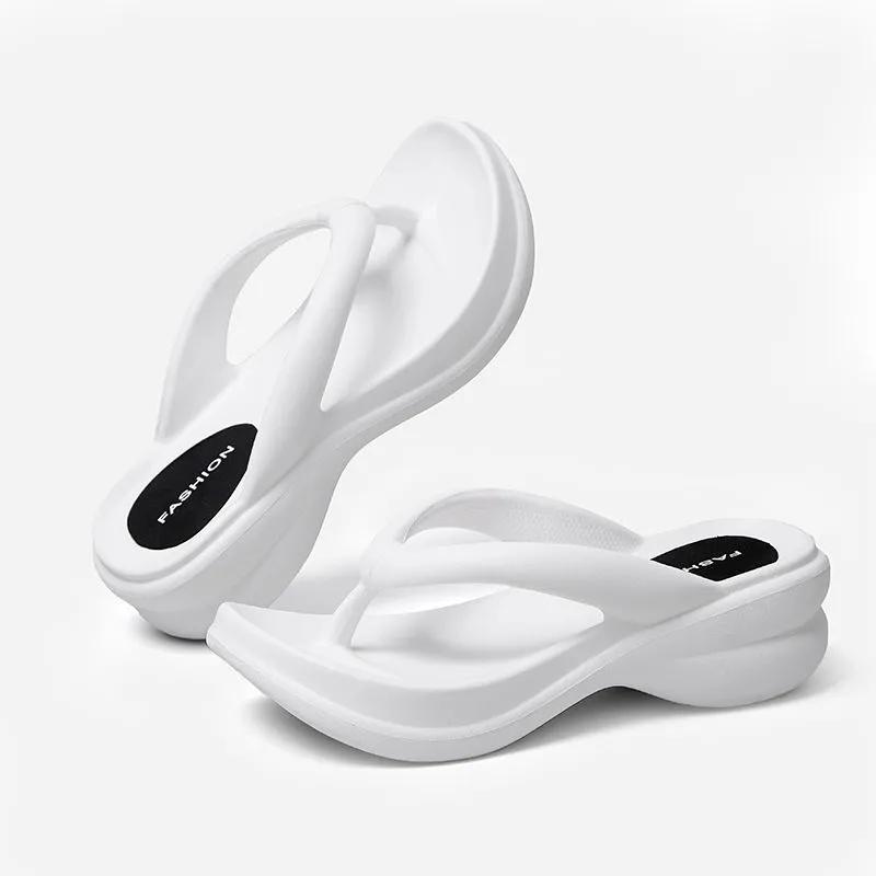 6cm Flip-flops Anti Slip High Heel Slippers Women's Slope Heel Thick Sole Slippers Summer Beach Shoes Fashionable and Comfortable