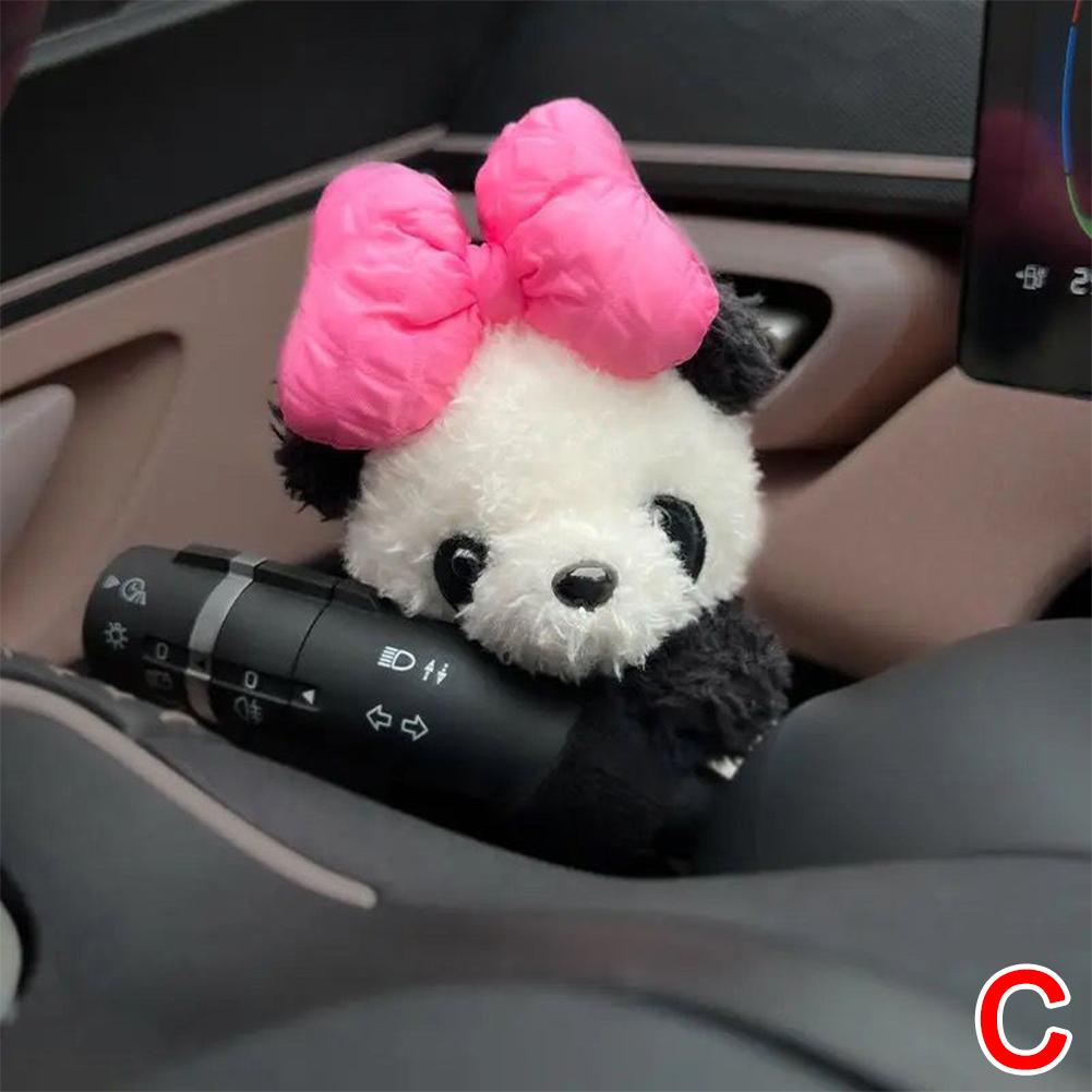 Card Love Bow Chinese Giant Panda Auto Wiper Turn Signal Switch Plush Doll Decorative Accessories Car Interior Toy Holiday Gifts