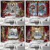 Christmas Day Party Decoration Tapestry Winter Snow Scene Christmas Tree Garland Window Landscape Wall Hanging Home Decoration