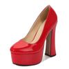 Women's Chunky High Heels Round Toe Pumps 14cm Heel 4cm Platform WZ