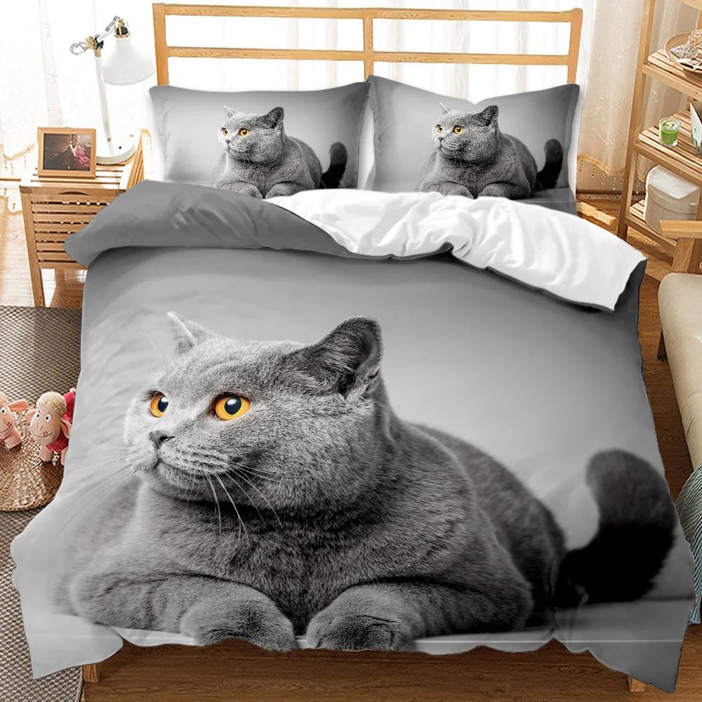 Cat Duvet Cover Set Cool Cat In Hat With Sharp Eyes Animal Twin Bedding Set Bedclothes Queen King Size Polyester Qulit Cover
