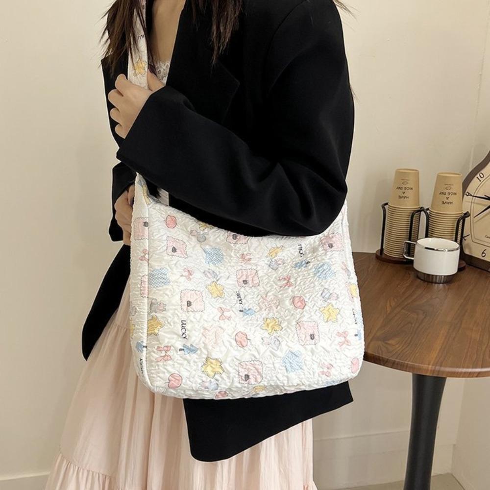 Large Capacity Canvas Shoulder Bag Korean Style Shopping Tote Bag Sweet Cartoon Crossbody Bag  Girl