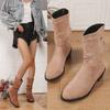 Большие размеры, женские зимние ботинки 2024 года, осень-зима, новые европейские и американские импортные ботинки с круглым носком и толстым каблуком, закрывающие среднюю часть стопы