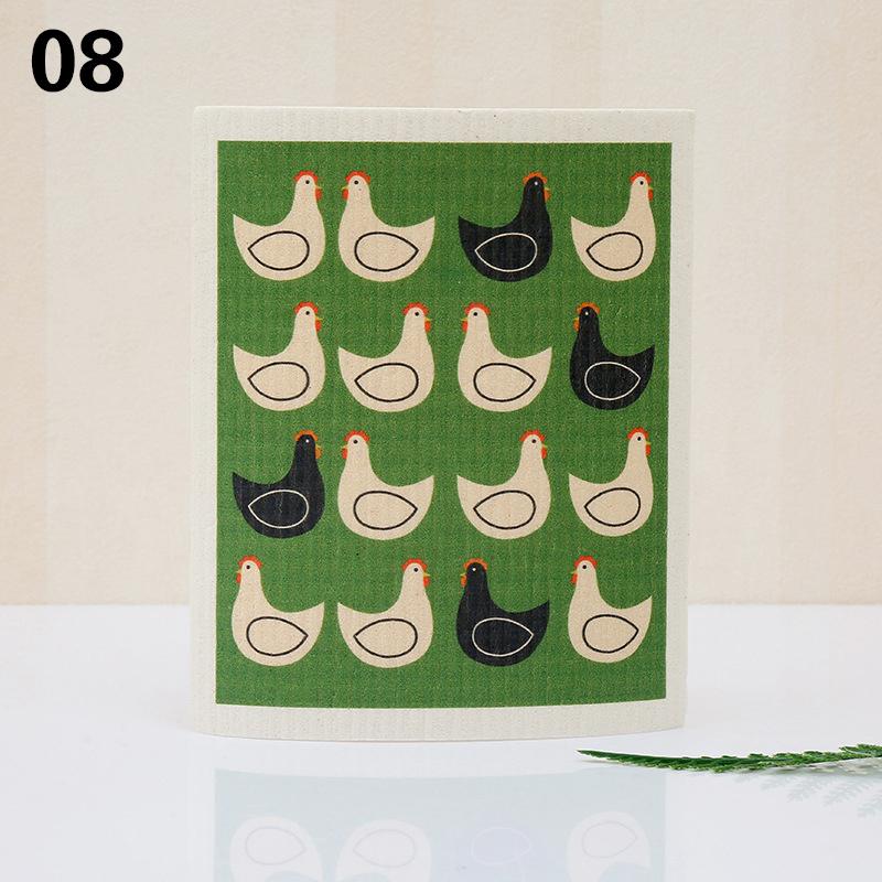1PC Kitchen Printed Absorbent Dishcloth Cellulose Cleaning Cloths Wet Dry Household Rag Reusable