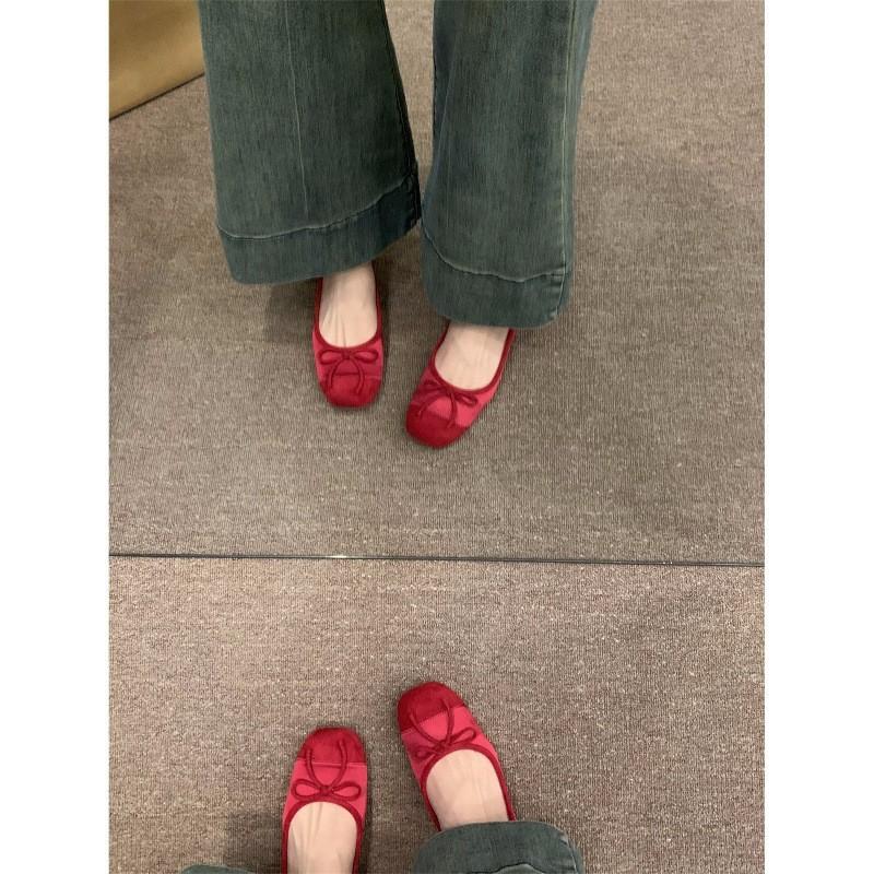 Flat-bottomed Gentle Evening Shoes French Small Red Single Shoes Women's Shoes 2025 Spring and Autumn Soft-soled Silver Ballet Shoes