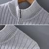 Fall Winter Men Coat Zipper Closure Knitted Cardigan Stand Collar Long Sleeves Solid