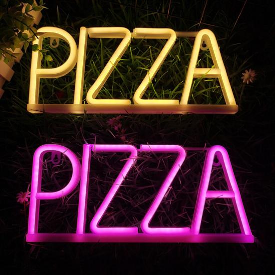Pizza Letter Neon Sign LED Light Creative Shape Energy-saving Flicker Free Wall Art Background Neon Lamp Decor