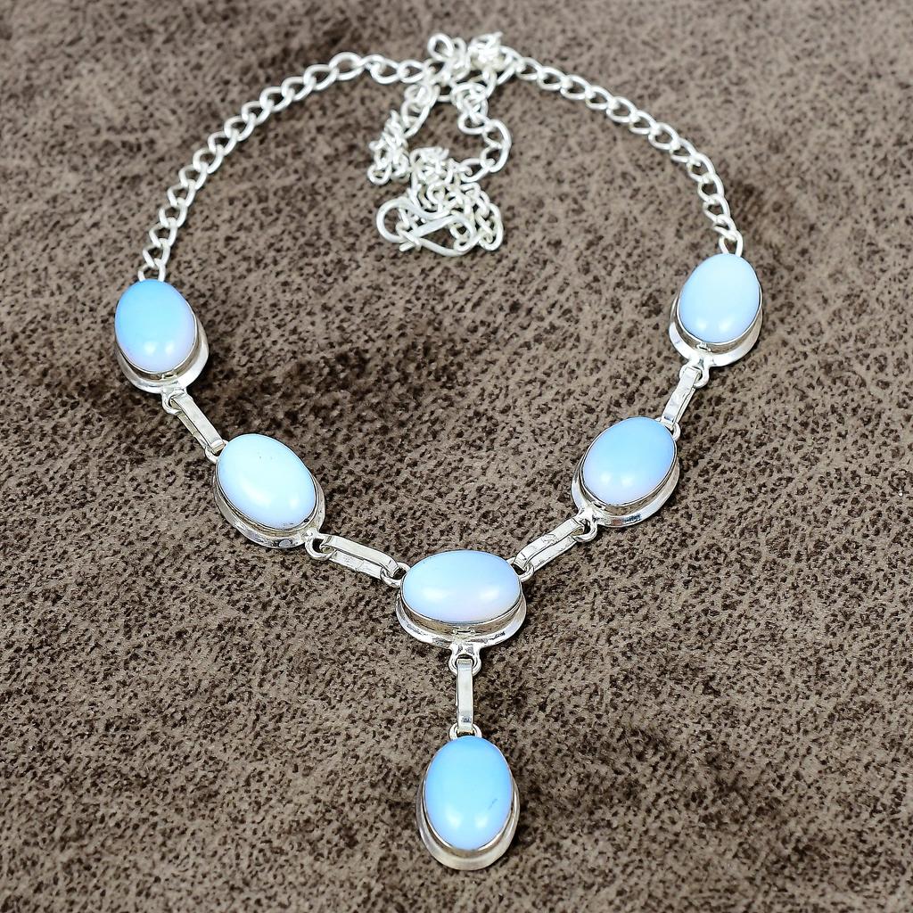 Milky Opal Gemstone Handmade 925 Sterling Silver Jewelry Necklace 18" KKG-412