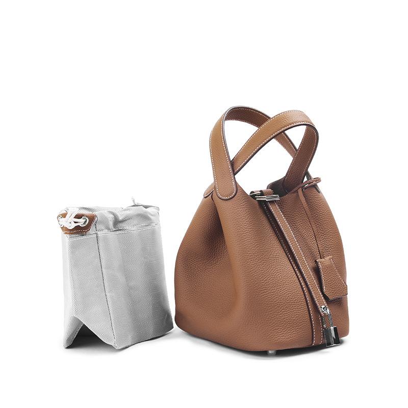 Genuine Leather Women Handbags Designer Small Tote Bag Without Logo First Layer of Cowhide Shoulder Shopping Bag With Silver-tone Padlock