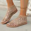 Fashion 2025 Summer New Closed Toe Women's Sandals Rhinestones Hollow Slip On Soft Bottom Flats for Plus Size Comfortable Casual Sandals