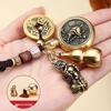 Pure Brass Pixiu Gourd Zodiac Pendant with Cinnabar Coins Keychain