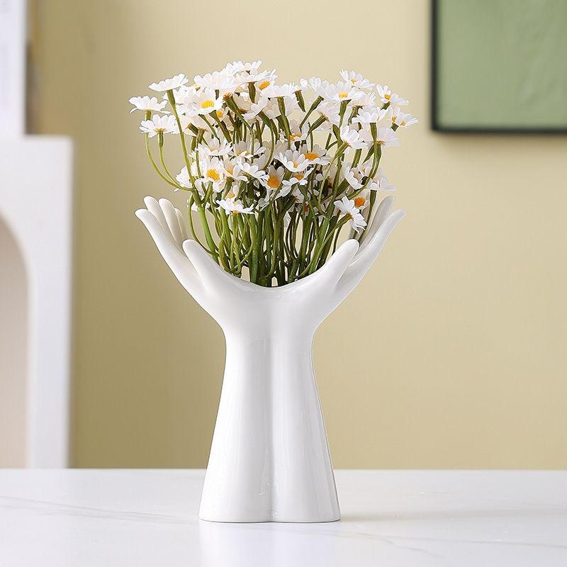 Creative Ceramic Hand-Shaped Vase – Porcelain Arm Palm Flower Holder for Home Decoration