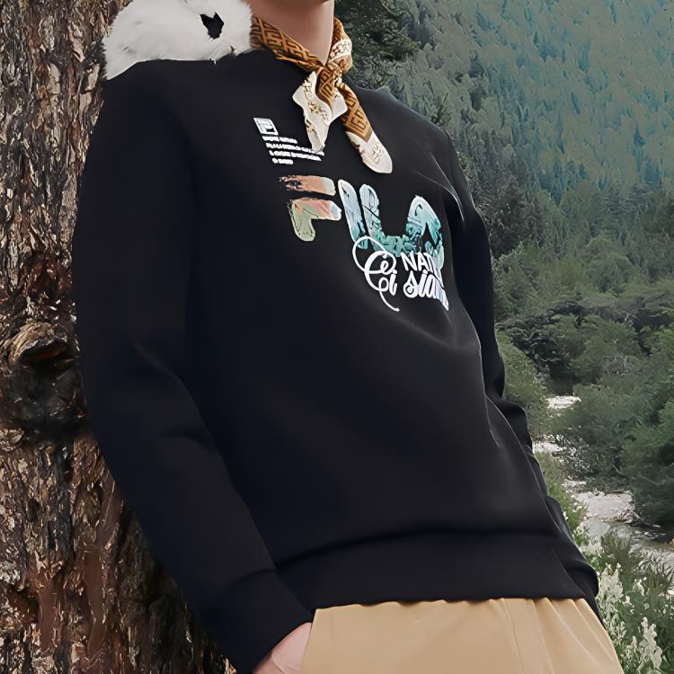 Fila FW22 Letter Print Casual Knit Pullover Sweatshirt Men Sweatshirt Black F11M248206FBK