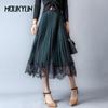 Vintage Lace Gauze Women Skirts Korean Elegant Loose Midi High-waisted Floral Skirt Woman Female Faldas