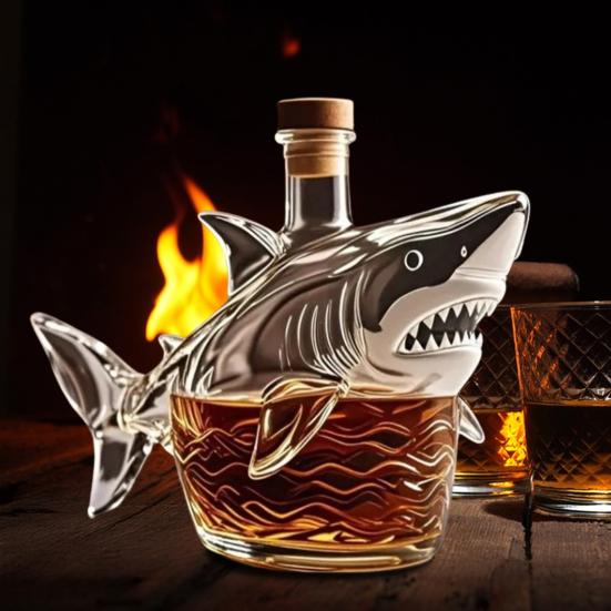 Whiskey Bottle Decanter 3D Carved Shark Design Decorative Liquor Bottle Wine Beer Container Home