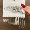 Retro Silver Color Hoop Earrings Set Butterfly Snake Drop Earrings Women Simple Elegant Jewelry Accessories