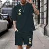 Gold K Print Men's T-Shirt Shorts Set Summer Chic Casual Loose Oversized Street Clothes Fashion Short Sleeves And Shorts For Men