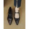 2025 Spring French High-end Pointed Mary Jane Metal One-word Buckle Retro Light Mouth Thick Heel Single Shoes Women
