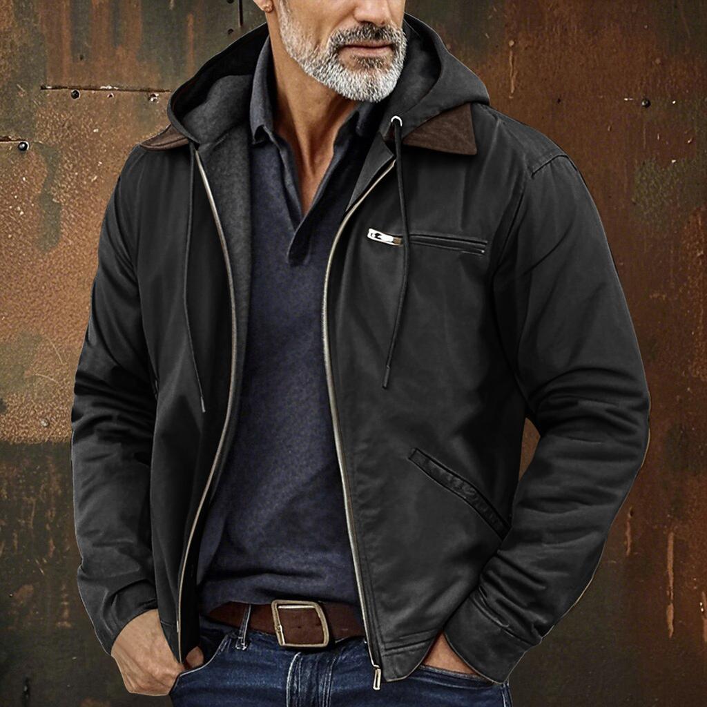 Men's Solid Color Zipper Pocket Hooded Sweatshirt Jacket Cardigan Men's Casual Jacket Cardigan