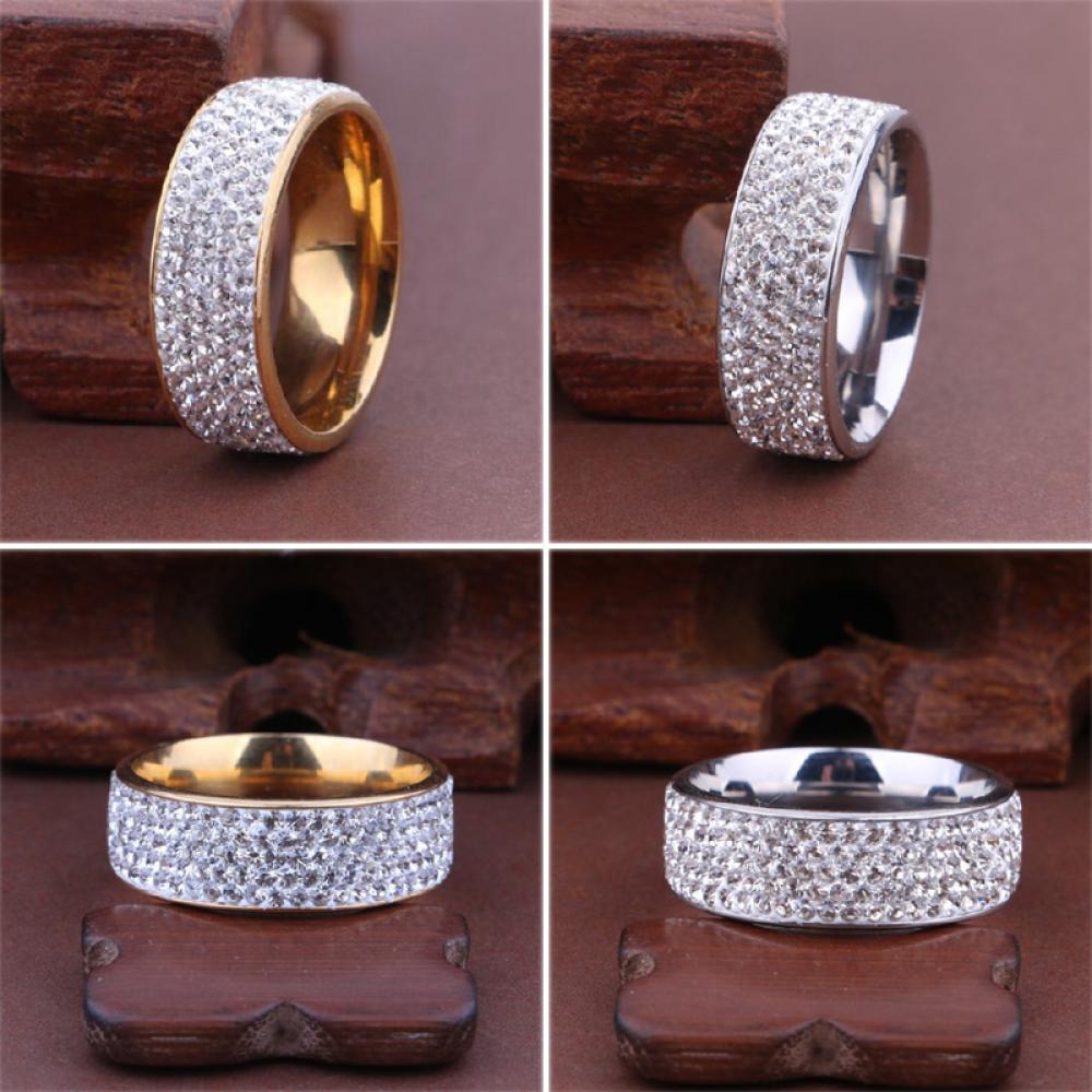 8mm Women/Men Inlaid Unisex Stainless Steel Band Ring Weddig Full Filled Zircon