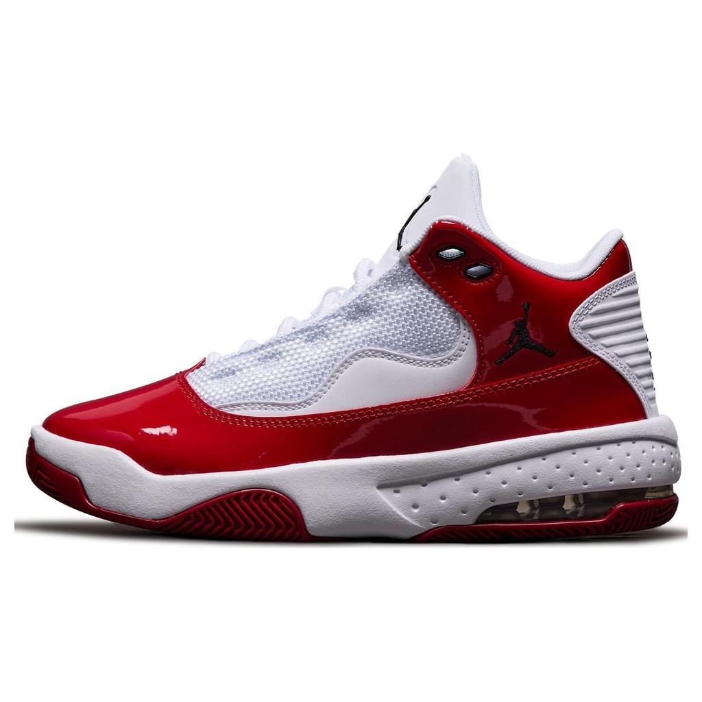 Jordan Max Aura 2 Leather Lace-Up Casual Non-Slip Durable Mid-Top Kids Basketball Shoes Kids Sneaker White Red DC1767-100