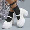 Vintage High Heels Mary Jane Shoes for Women Pu Leather Chunky Platform Pumps Woman Gothic Buckle Strap Lolita Shoes Size 42