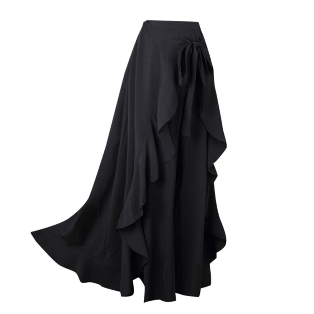 Ladies Casual Double Layer Wide Leg Culottes Irregular Ruffle  Long Pants