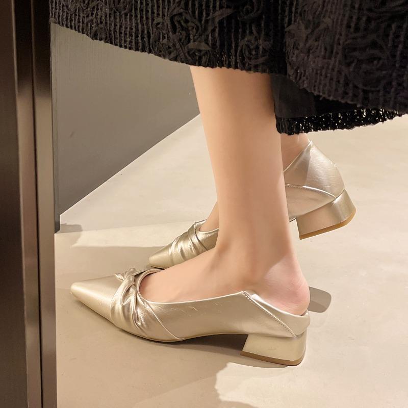 Fashion XiangXiangLi Pointed Toe Butterfly Knot Slip-On Chunky Heel Single Shoes Elegant Women's Footwear Casual Comfortable Design