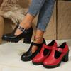 Fashion Women Pumps Platform Pumps 2024 Block High Heels Shoes Shallow Soft Leather Mary Jane Shoes Women Office Model Wedding Mom Shoes