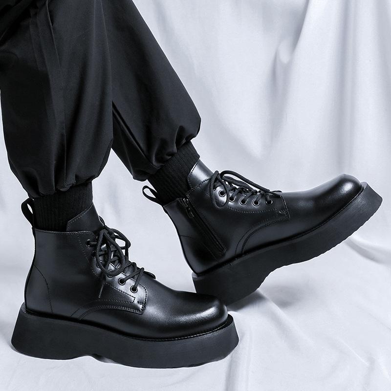Men's Fashion Party Nightclub Platform Boots Black Stylish Autumn Winter Shoes Cowboy Natural Leather Boot Handsome Ankle Botas