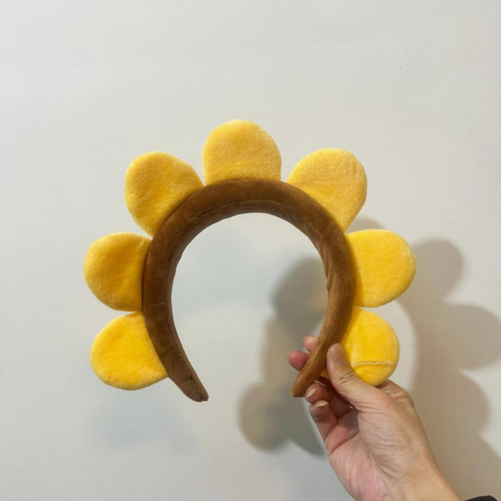 Plush Sunflower Hairhoop for Adult Teens Theme Party 3D Flower Headwear Women Face Washing Hairband Music Festival Props