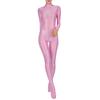 Women's Shiny Oil Glossy Body Stocking One Piece Smooth Stretchy Back Zipper Full Bodysuits