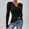 Women's Solid Color Button Knit Pullover V-neck Slim Fit Long Sleeved T-shirt Top