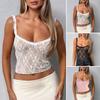 Women Sexy Lace Vest Sling Low Rise Sleeveless Short Tops Solid Color See-through Embroidery Lace Tank Tops