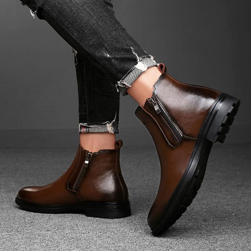 Fashion 2025 New Men's Casual Boots Genuine Cowhide Leather Comfortable Luxury Brand Fashion High-quality Business Office Chelsea Boots